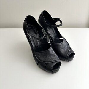 Vintage CHLOE Black Leather Ankle Strap Mary Jane Platform Heels Size 38.5